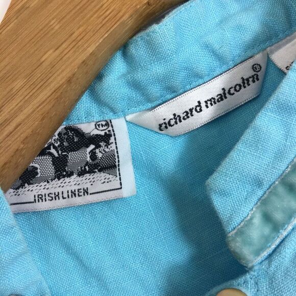 Richard Malcolm Irish Linen Sleeveless Crew Neck Button Up Blouse Top Blue Med - Picture 7 of 12